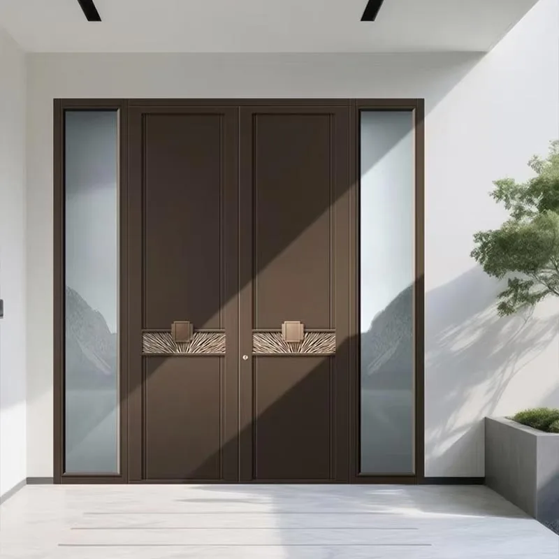 Porta minimalista de alumínio fundido com borda fechada e dupla